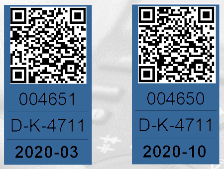 Zwei Demo-Kalibriermarken mit QR-Code zum Ausprobieren von QR-Info